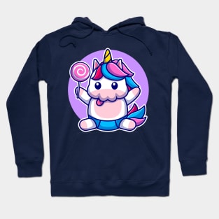 Cute Baby Unicorn Holding Candy Cartoon Hoodie